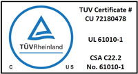 TUV Certified to UL and CSA